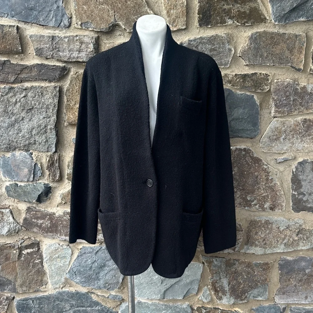 NWT J. Crew Cocoon Alpaca Blend Black Longline Minimalist sweater-blazer Size L